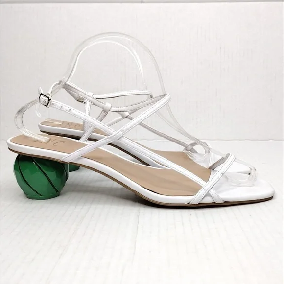 INC White Green Calise Square Toe Buckle Ankle Vacation Embellished Round Heel - Picture 3 of 15